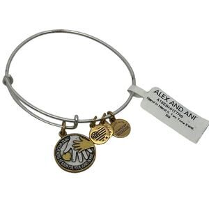 NWT Alex and Ani Hand in Hand Two-Tone Charm Bracelet Exclusive Silver Gold